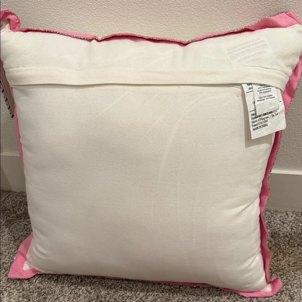 Cupcakes & Cashmere Skeleton Holiday Pillow - Pink and White